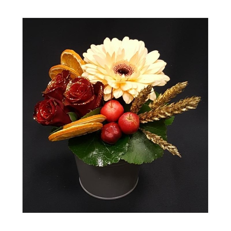 COMPOSITION DE FIN D'ANNEE EN HAUTEUR 18 CM 23 TIGES AVEC SUPPORT ZINC 13 CM