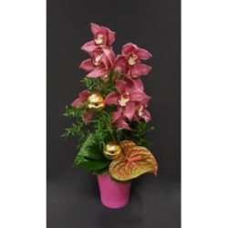 COMPOSITION DE FIN D'ANNEE EN HAUTEUR 50 CM 6 TIGES AVEC SUPPORT CERAMIQUE 13 CM