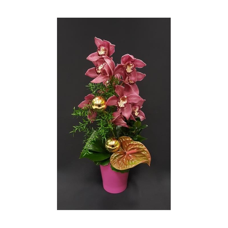 COMPOSITION DE FIN D'ANNEE EN HAUTEUR 50 CM 6 TIGES AVEC SUPPORT CERAMIQUE 13 CM