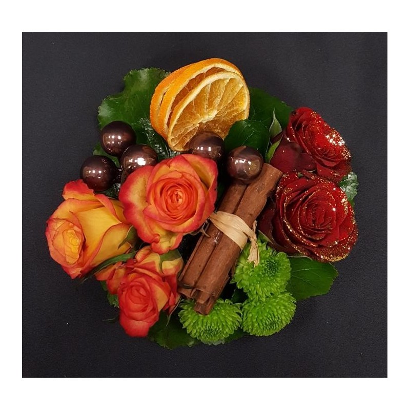 COMPOSITION DE FIN D'ANNEE CENTRE DE TABLE DIAM 15 CM 20 TIGES AVEC SUPPORT