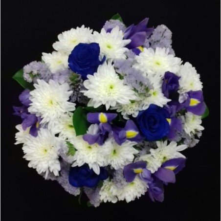 CARLA FETE DES PERES 23 TIGES COMPOSE DE 5 EURO BLANC+3 ROSES BLEU SANS GYPSO+5 IRIS+5 STATICE+5 SALLAL CARLA FETE DES PERES 23 TIGES COMPOSE DE 5 EURO BLANC+3 ROSES BLEU SANS GYPSO+5 IRIS+5 STATICE+5 SALLAL
