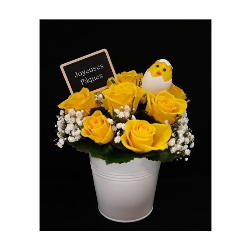 MELISSA FETE DE PAQUES 21 TIGES DIAMETRE 20 CM AVEC SEAU ZINC 13 CM