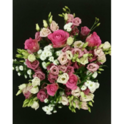 BOUQUET PROMOTION LISIANTHUS 21 TIGES COMPOSE DE 6 LISIANTHUS PLUS 5 ASTER PLUS 5 ROSES ROSE PETIT BOUTON PLUS 5 SALLAL