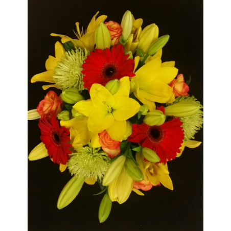 BOUQUET PROMOTION LYS ASSORTIS 22 TIGES AVEC 6 LYS + 3 ANASTASIA + 5 ROSES ROUGE JAUNE + 5 SALLAL + 3 GERBERA BOUQUET PROMOTION LYS ASSORTIS 22 TIGES AVEC 6 LYS + 3 ANASTASIA + 5 ROSES ROUGE JAUNE + 5 SALLAL + 3 GERBERA