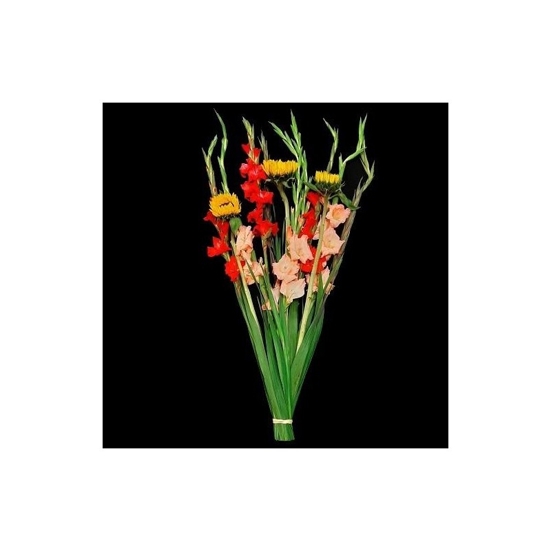 BOUQUET PROMOTION 13 GLAIEULS VARIES COMPOSE DE 10 GLAIEULS VARIES ET 3 TOURNESOL