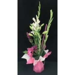 BOUQUET FETE DES MERES LILIA COMPOSE DE 3 GLAIEUL ROSE PALE OU BLANC