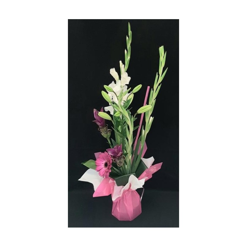 BOUQUET FETE DES MERES LILIA COMPOSE DE 3 GLAIEUL ROSE PALE OU BLANC
